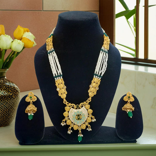 Heart Pendant Ranihaar with Multilayer Pearl Chains| Traditional Necklace | For Girls and Women