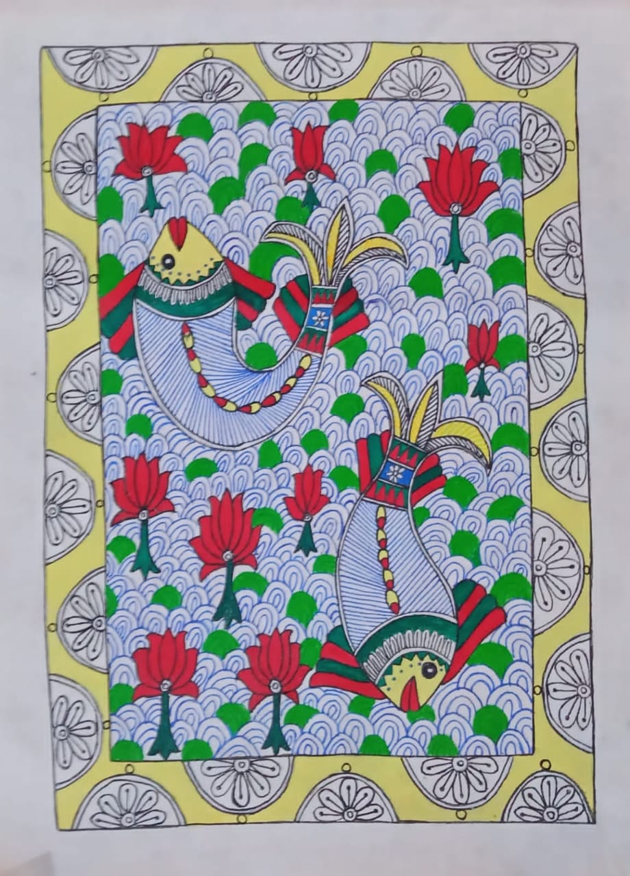 Symphony of Pisces: A Madhubani Masterpiece