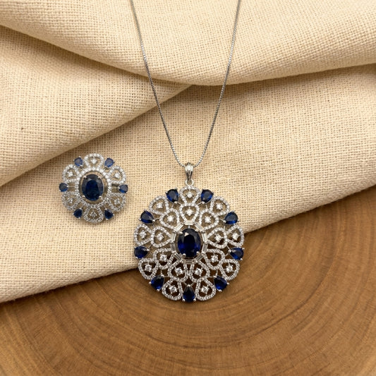 Diamond Pendant Set, Cz Pendant With Chain And Earrings Replica American Diamond Set