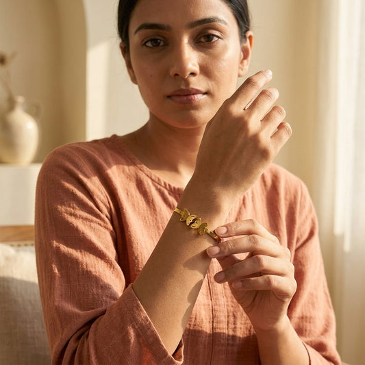 Gold Tone Anti-Tarnish Double Butterflies Openable Bracelet (Free Size)