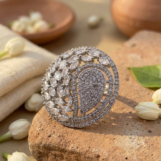 CZ Adjustable Ring With Rhodium Plating