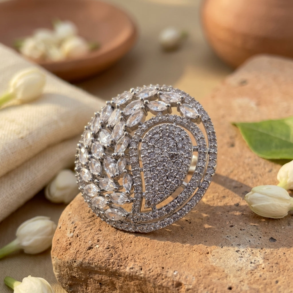CZ Adjustable Ring With Rhodium Plating