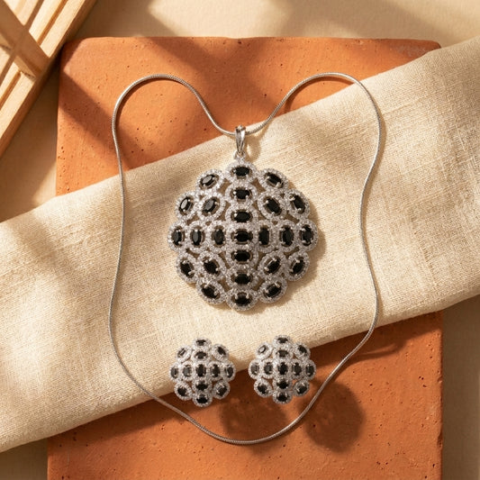 Diamond Pendant Set, Cz Pendant With Chain And Earrings Replica American Diamond Set