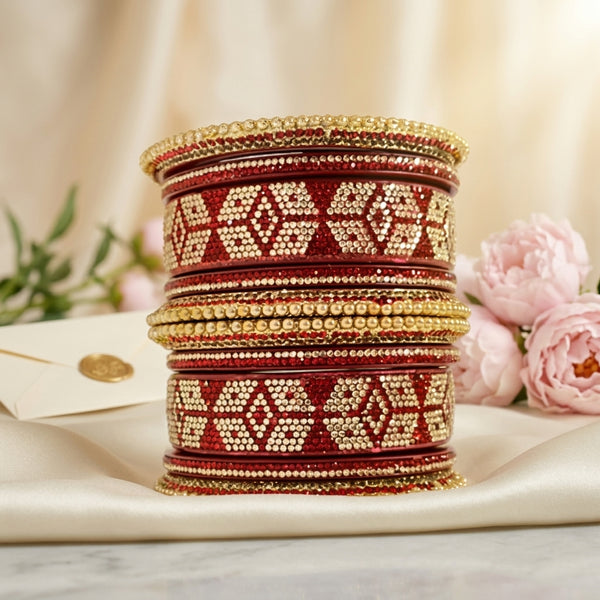 Graphic Design Bridal Red Lakh Bangles Set of 10 | Traditional Rajasthani Lakh Bangles | For Women and Girls
