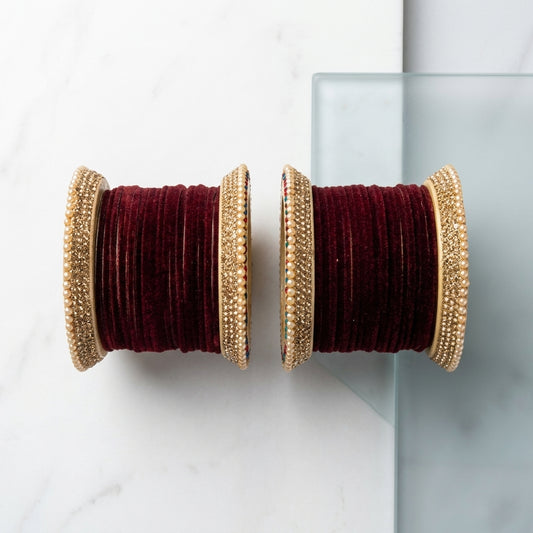 Premium Punjabi Wedding Bangles Set With Beautiful Multi Stone Lac Bangdi Velvet Plain Chudi Design