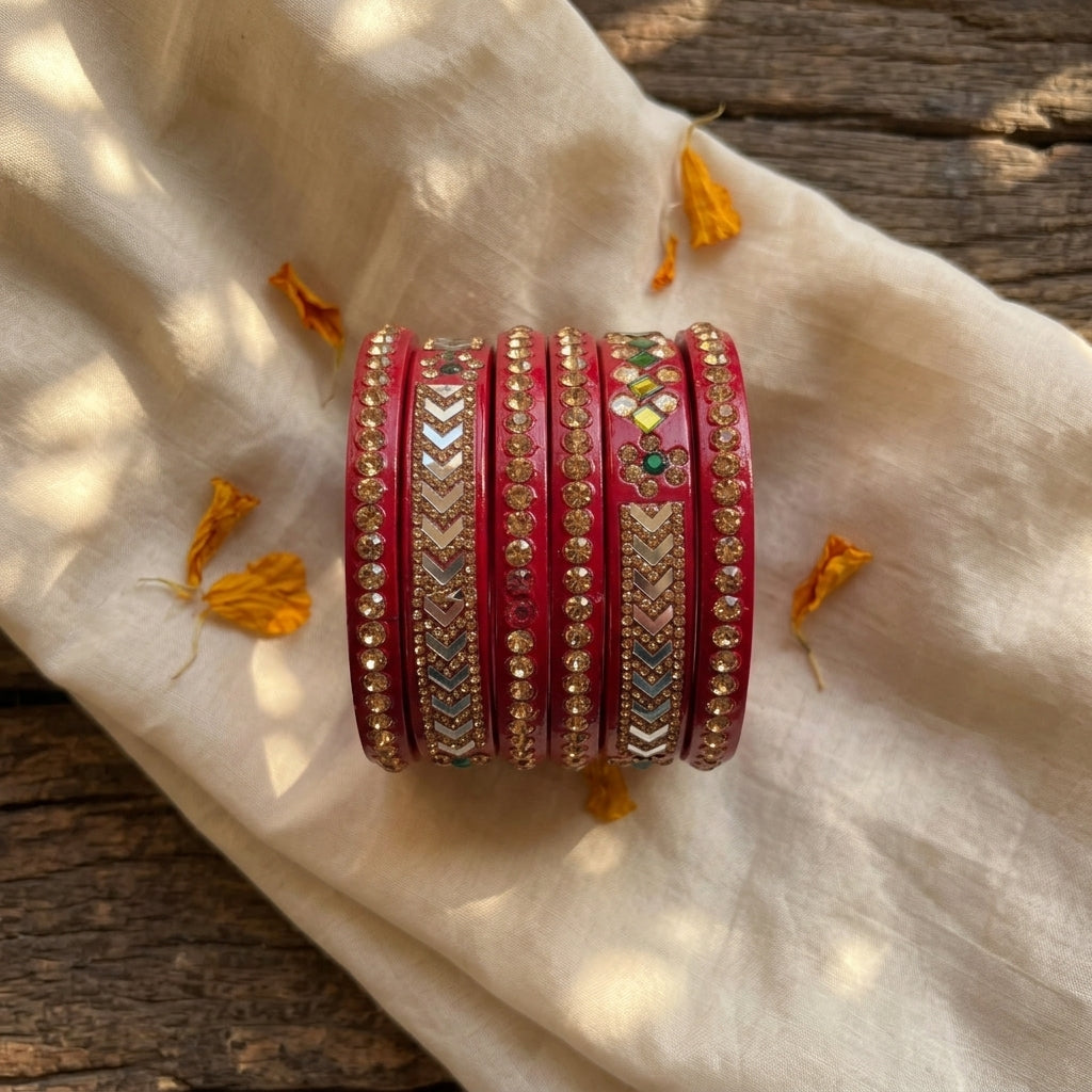 Latest Pure Lac Kundan Chura For Women ( Pack Of 6)