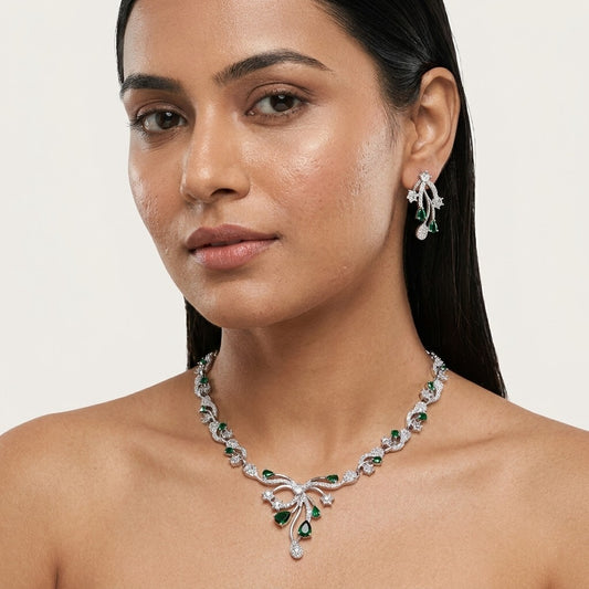 Purple Stone Silver Plated Designer Necklace Set with Earrings for Women