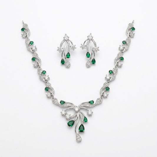 Purple Stone Silver Plated Designer Necklace Set with Earrings for Women