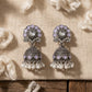 Oxidised Silver-Plated Yellow Stone & Pearl Drop Ethnic Jhumka Earrings