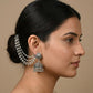 Silver Oxidised Pearl Chain Jhumka Earrings for Women