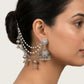 Traditional Oxidised Silver Jhumka Ear Chain Earrings for Women