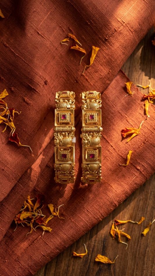 Gold Plated Elephant Design Kadas for Women (Set of 2)
