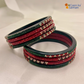 Karva Chauth Special Rajasthani Lac Bangles Set, Red and Green Colour with Crystal Work, Traditional Lakh Chuda, 8 Pieces