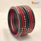 Karva Chauth Special Rajasthani Lac Bangles Set, Red and Green Colour with Crystal Work, Traditional Lakh Chuda, 8 Pieces