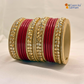Karva Chauth Special Rajasthani Lac Bangles Set, Red and Cream Colour with Crystal Work, Traditional Lakh Chuda,20 Pieces