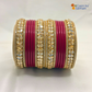 Karva Chauth Special Rajasthani Lac Bangles Set, Red and Cream Colour with Crystal Work, Traditional Lakh Chuda,20 Pieces
