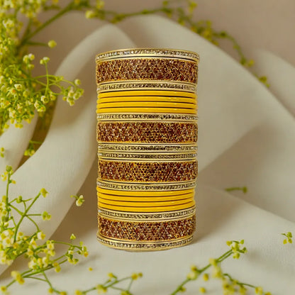 Bridal Yellow Lakh Bangles Set of 14 | Traditional Rajasthani Bangles | For Women and Girls