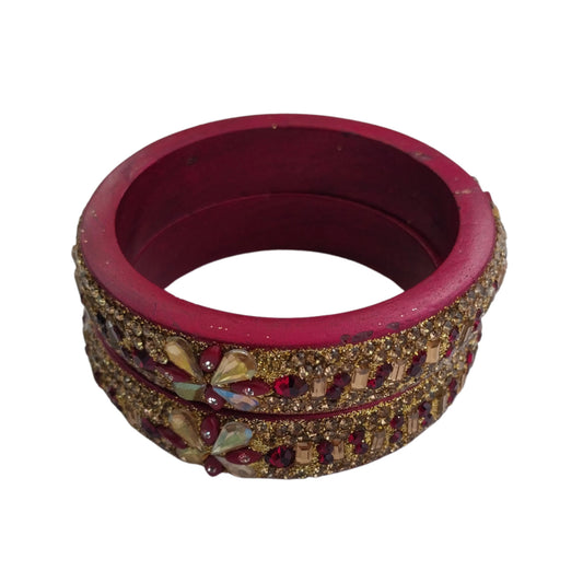 Maroon, Red  Plated With Topaz Fitted Lac Kada Bangle